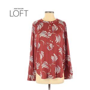 LOFT Henley Blouse Floral Silk Satin Top Size Medium